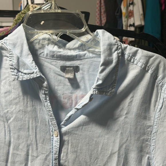 Aerie Rare Next Big Thing Light Blue Shirt with Red Embroidery - Picture 6 of 7